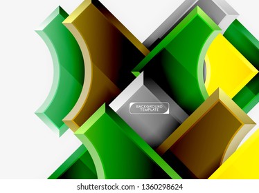3d futuristic shapes vector abstract background made of glossy pieces with light effects. Modern design
