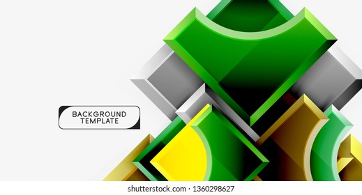 3d futuristic shapes vector abstract background made of glossy pieces with light effects. Modern design
