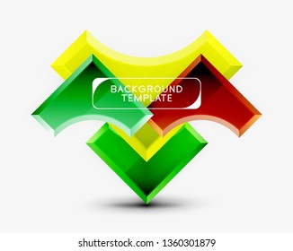 3D futuristische Formen, Vektorabstrakter Hintergrund aus glänzenden Stücken mit Lichteffekten. Modernes Design