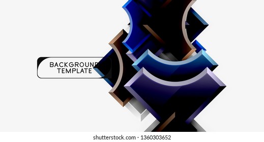 3d futuristic shapes vector abstract background made of glossy pieces with light effects. Modern design