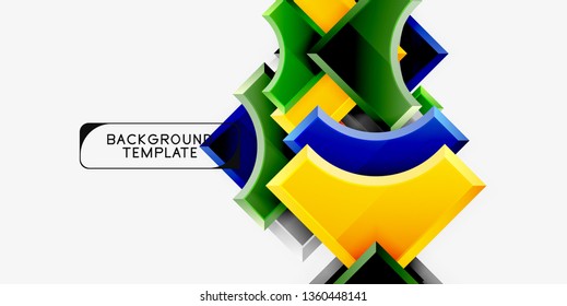 3d futuristic shapes vector abstract background made of glossy pieces with light effects. Modern design