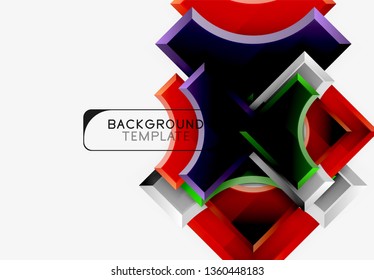 3d futuristic shapes vector abstract background made of glossy pieces with light effects. Modern design