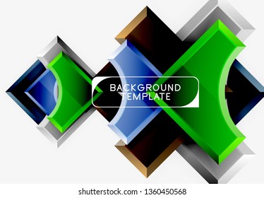 3d futuristic shapes vector abstract background made of glossy pieces with light effects. Modern design