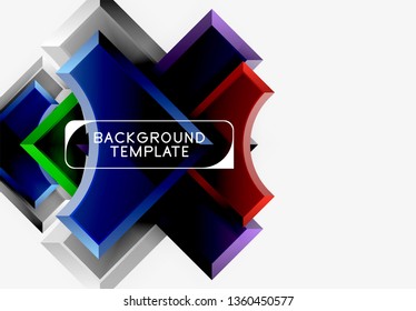 3d futuristic shapes vector abstract background made of glossy pieces with light effects. Modern design