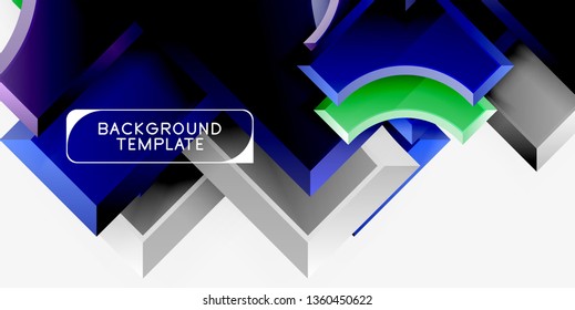 3D futuristische Formen, Vektorabstrakter Hintergrund aus glänzenden Stücken mit Lichteffekten. Modernes Design