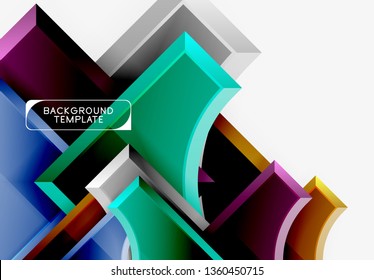 3d futuristic shapes vector abstract background made of glossy pieces with light effects. Modern design