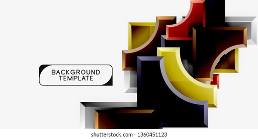 3d futuristic shapes vector abstract background made of glossy pieces with light effects. Modern design