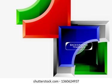 3d futuristic shapes vector abstract background made of glossy pieces with light effects. Modern design