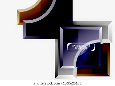 3D futuristische Formen, Vektorabstrakter Hintergrund aus glänzenden Stücken mit Lichteffekten. Modernes Design