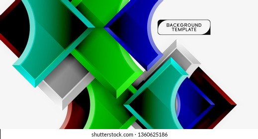 3D futuristische Formen, Vektorabstrakter Hintergrund aus glänzenden Stücken mit Lichteffekten. Modernes Design