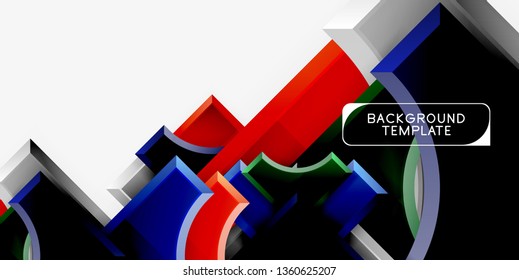 3d futuristic shapes vector abstract background made of glossy pieces with light effects. Modern design