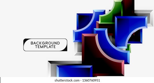 3d futuristic shapes vector abstract background made of glossy pieces with light effects. Modern design