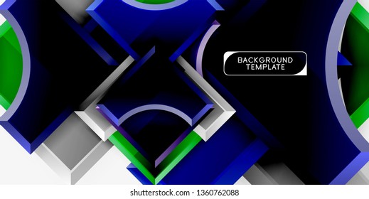 3d futuristic shapes vector abstract background made of glossy pieces with light effects. Modern design