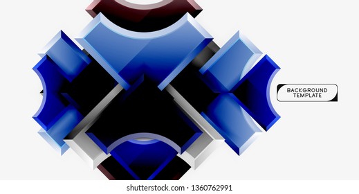 3d futuristic shapes vector abstract background made of glossy pieces with light effects. Modern design