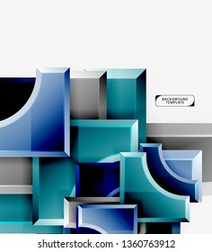 3d futuristic shapes vector abstract background made of glossy pieces with light effects. Modern design