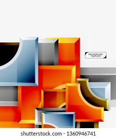 3d futuristic shapes vector abstract background made of glossy pieces with light effects. Modern design