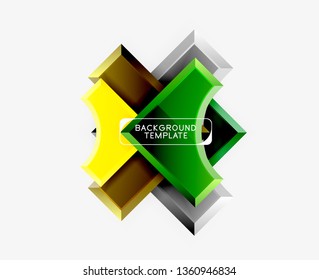 3D futuristische Formen, Vektorabstrakter Hintergrund aus glänzenden Stücken mit Lichteffekten. Modernes Design