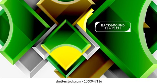 3d futuristic shapes vector abstract background made of glossy pieces with light effects. Modern design