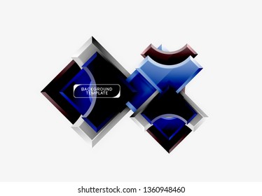 3D futuristische Formen, Vektorabstrakter Hintergrund aus glänzenden Stücken mit Lichteffekten. Modernes Design