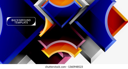 3d futuristic shapes vector abstract background made of glossy pieces with light effects. Modern design