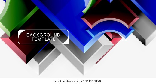 3d futuristic shapes vector abstract background made of glossy pieces with light effects. Modern design