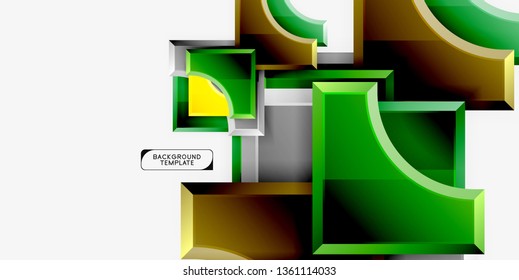 3d futuristic shapes vector abstract background made of glossy pieces with light effects. Modern design