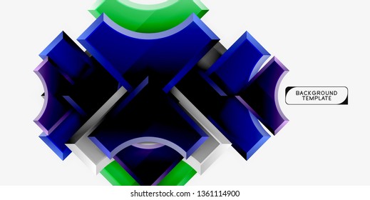 3d futuristic shapes vector abstract background made of glossy pieces with light effects. Modern design