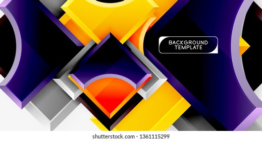 3d futuristic shapes vector abstract background made of glossy pieces with light effects. Modern design