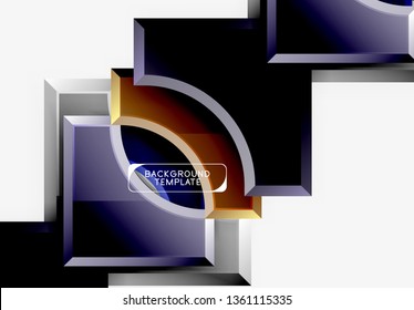 3D futuristische Formen, Vektorabstrakter Hintergrund aus glänzenden Stücken mit Lichteffekten. Modernes Design