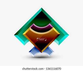 3D futuristische Formen, Vektorabstrakter Hintergrund aus glänzenden Stücken mit Lichteffekten. Modernes Design