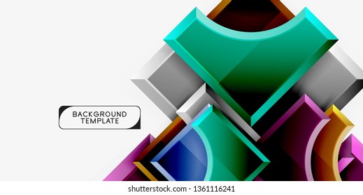 3d futuristic shapes vector abstract background made of glossy pieces with light effects. Modern design