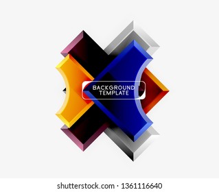 3D futuristische Formen, Vektorabstrakter Hintergrund aus glänzenden Stücken mit Lichteffekten. Modernes Design