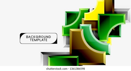 3d futuristic shapes vector abstract background made of glossy pieces with light effects. Modern design