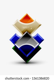 3d futuristic shapes vector abstract background made of glossy pieces with light effects. Modern design