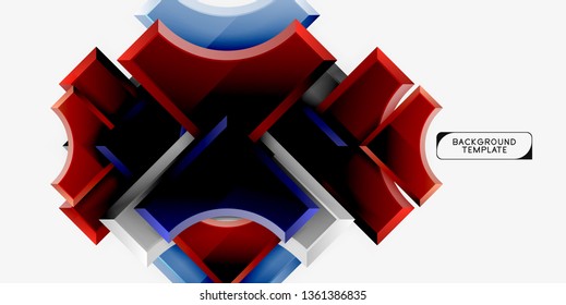 3d futuristic shapes vector abstract background made of glossy pieces with light effects. Modern design