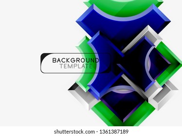 3d futuristic shapes vector abstract background made of glossy pieces with light effects. Modern design