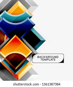 3d futuristic shapes vector abstract background made of glossy pieces with light effects. Modern design