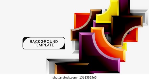 3d futuristic shapes vector abstract background made of glossy pieces with light effects. Modern design