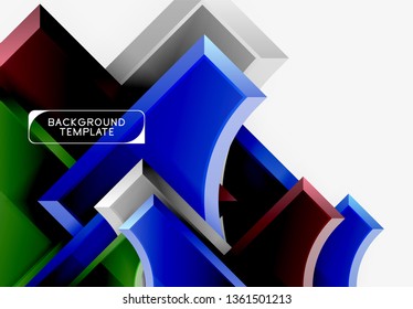 3d futuristic shapes vector abstract background made of glossy pieces with light effects. Modern design