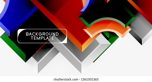 3d futuristic shapes vector abstract background made of glossy pieces with light effects. Modern design