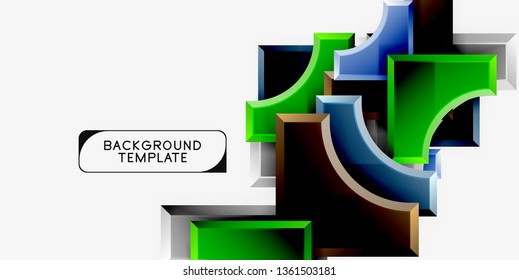 3d futuristic shapes vector abstract background made of glossy pieces with light effects. Modern design
