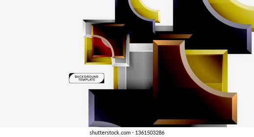3d futuristic shapes vector abstract background made of glossy pieces with light effects. Modern design