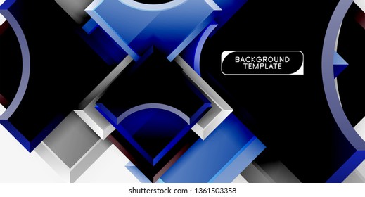 3d futuristic shapes vector abstract background made of glossy pieces with light effects. Modern design