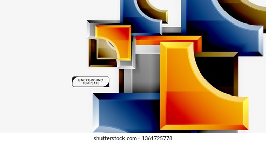 3d futuristic shapes vector abstract background made of glossy pieces with light effects. Modern design
