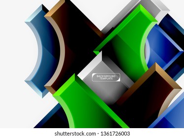 3d futuristic shapes vector abstract background made of glossy pieces with light effects. Modern design