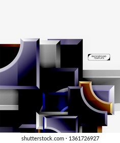 3d futuristic shapes vector abstract background made of glossy pieces with light effects. Modern design