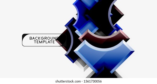3d futuristic shapes vector abstract background made of glossy pieces with light effects. Modern design