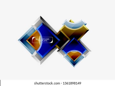 3D futuristische Formen, Vektorabstrakter Hintergrund aus glänzenden Stücken mit Lichteffekten. Modernes Design