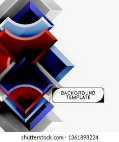 3d futuristic shapes vector abstract background made of glossy pieces with light effects. Modern design
