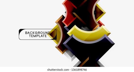 3d futuristic shapes vector abstract background made of glossy pieces with light effects. Modern design